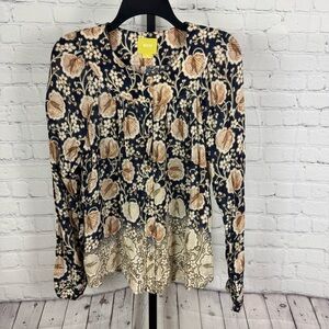 MAEVE Anthropologie Orli Blouse Floral Print Top Ombre Blue Beige Size Medium